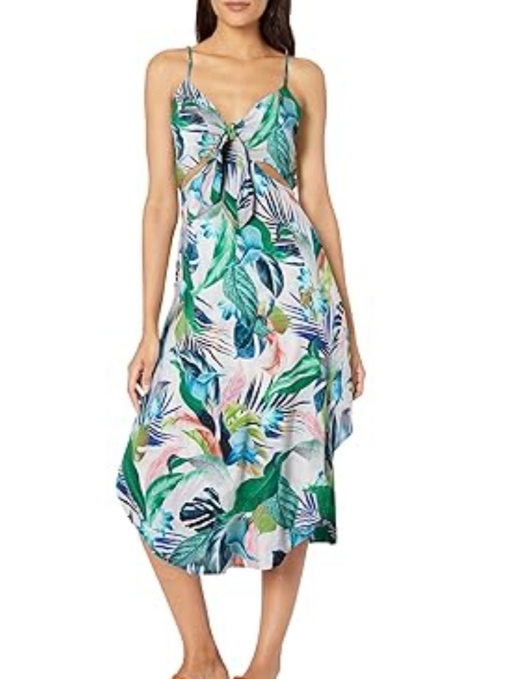 La Blanca Standard Island Goddess Cutout Front Tropical Tie-Front Slip Dress